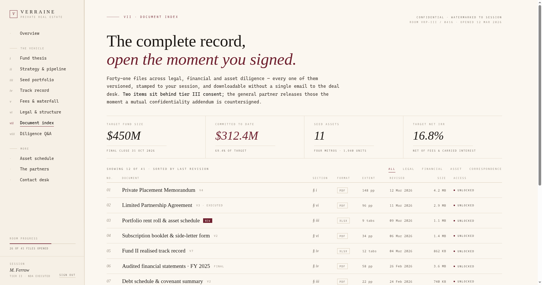 Private fund — document index