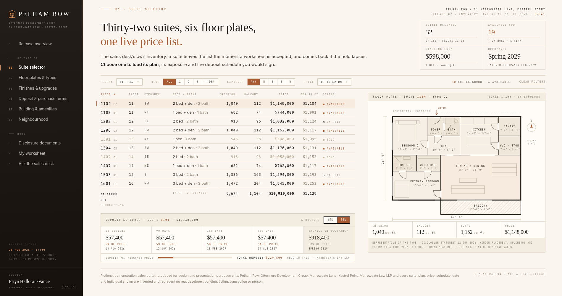 Condo release — suite selector and floor plate